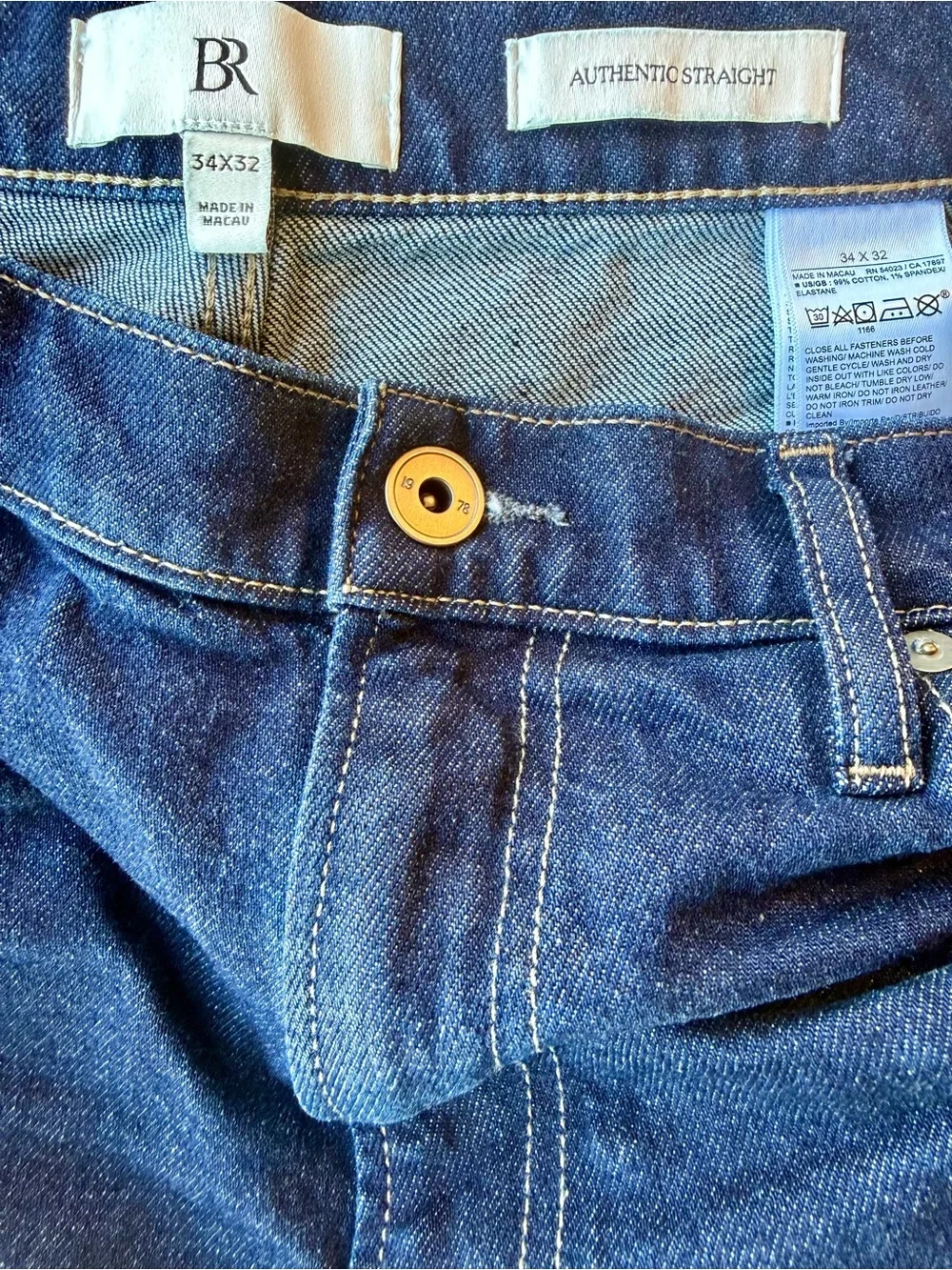 Banana Republic Authentic Straight Jeans * Dark Rinse * 34x32 * 99% Cotton NWOT